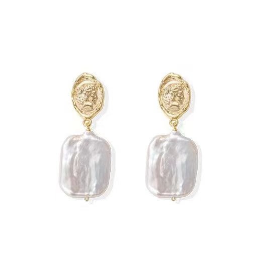 White Rectangle Baroque Pearl Earrings - Pearl Unique