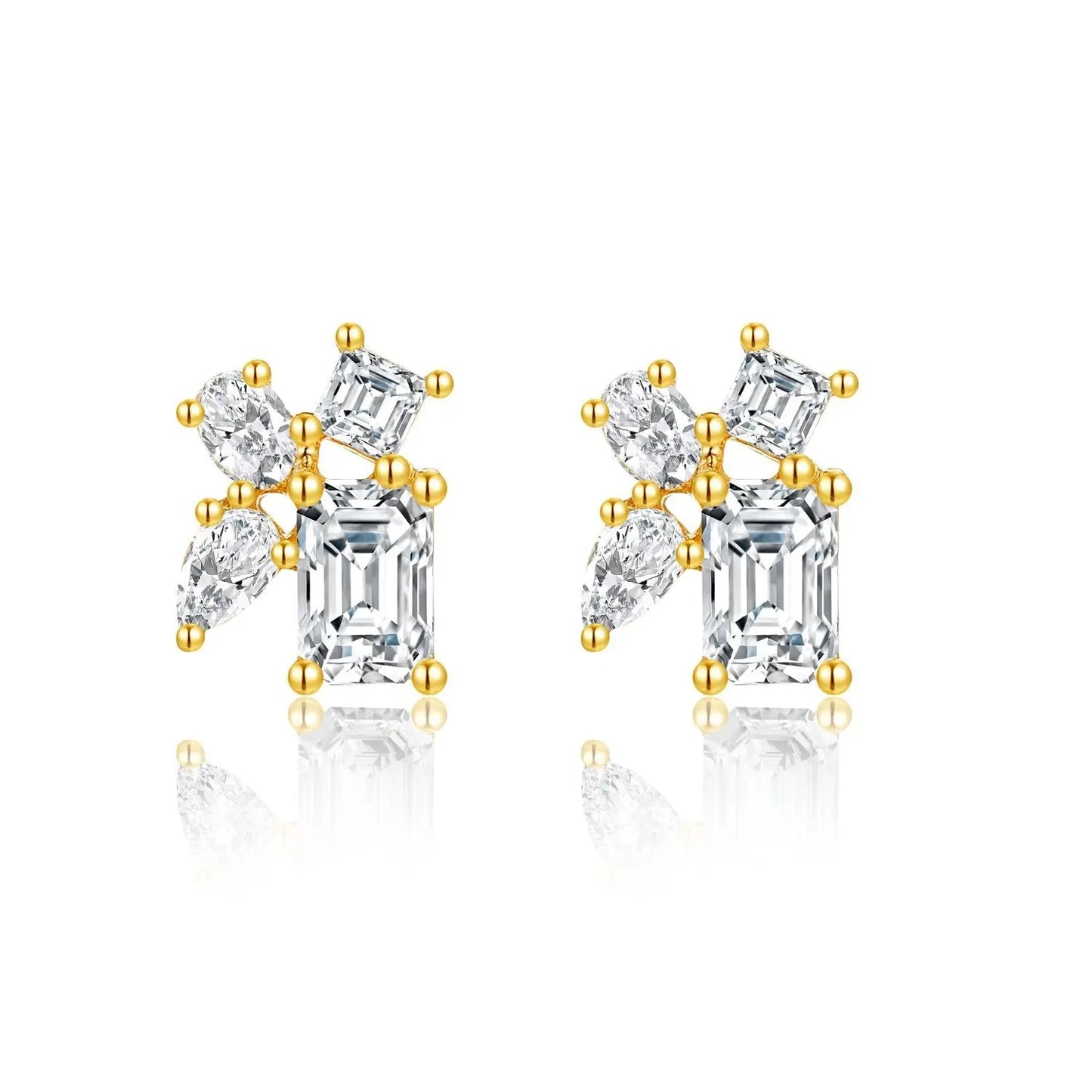 14K Gold Lab-Grown Diamond Geometric Stud Earrings – Mixed Shape Diamond Earrings Pearl Unique