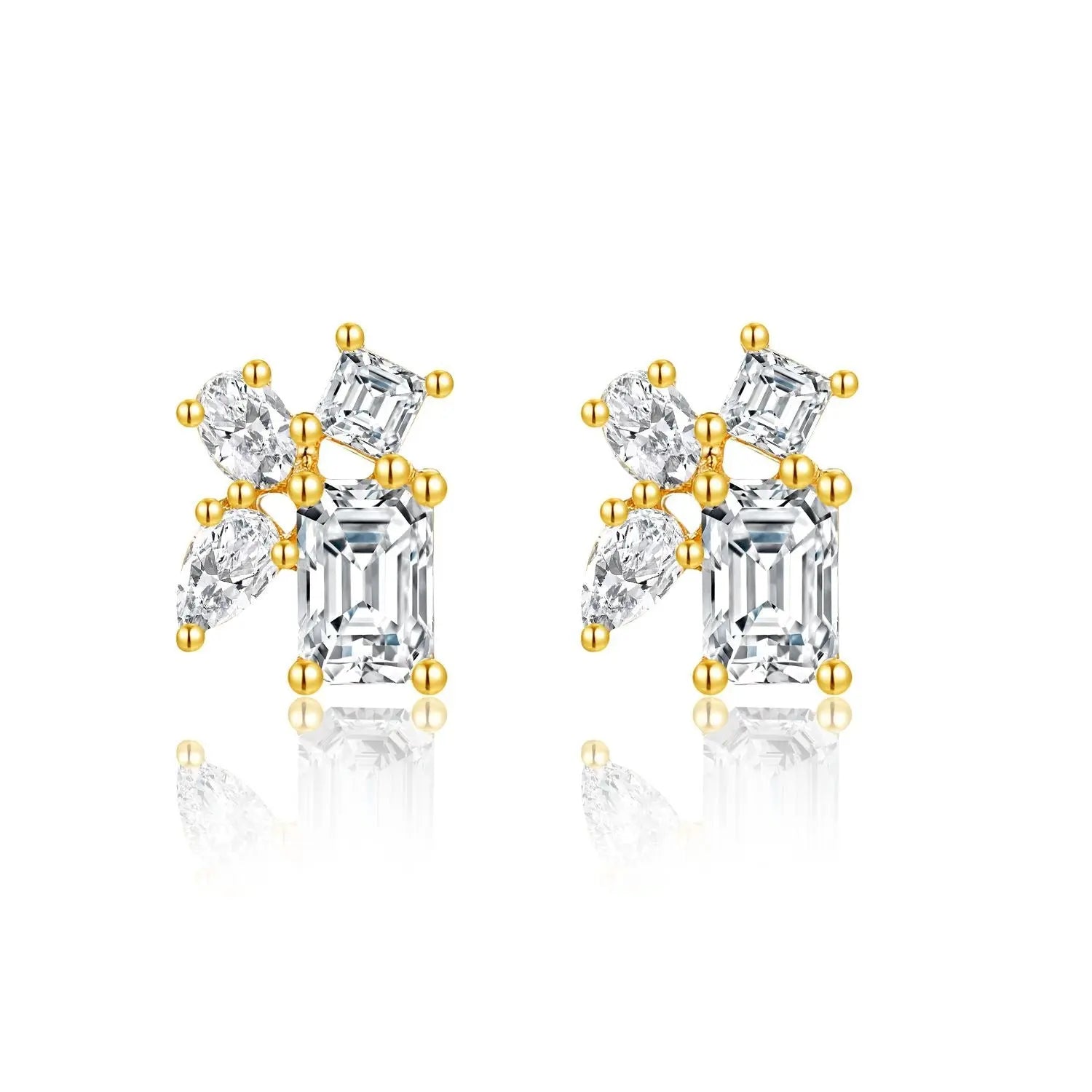 14K Gold Lab-Grown Diamond Geometric Stud Earrings – Mixed Shape Diamond Earrings Pearl Unique