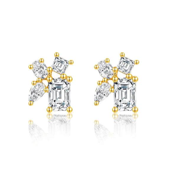 14K Gold Lab-Grown Diamond Geometric Stud Earrings â€?Mixed Shape Diamond Earrings Pearl Unique