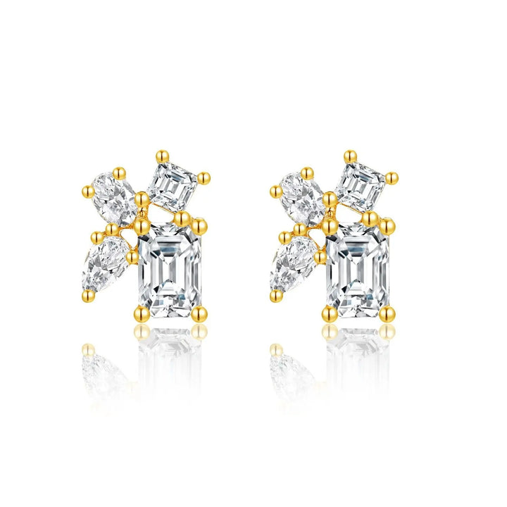 14K Gold Lab-Grown Diamond Geometric Stud Earrings â€?Mixed Shape Diamond Earrings Pearl Unique