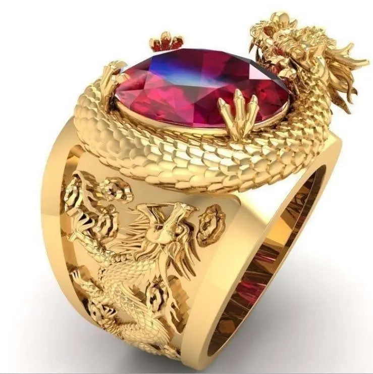 Jewelry Engraving 3D Three-dimensional Domineering Dragon Ring Pearl Unique