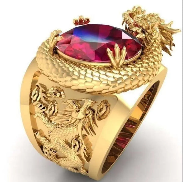 Jewelry Engraving 3D Three-dimensional Domineering Dragon Ring Pearl Unique