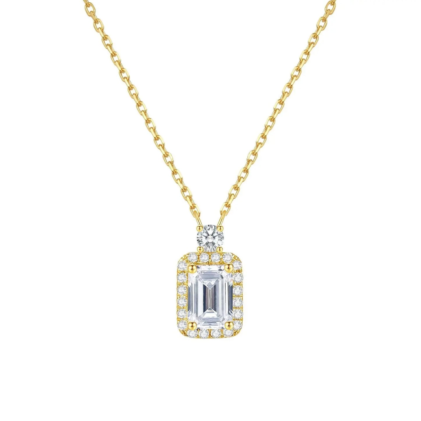 14K Gold Lab-Grown Diamond Pendant Necklace – 0.5ct Emerald Cut Halo Design (Gold / White Gold) Pearl Unique