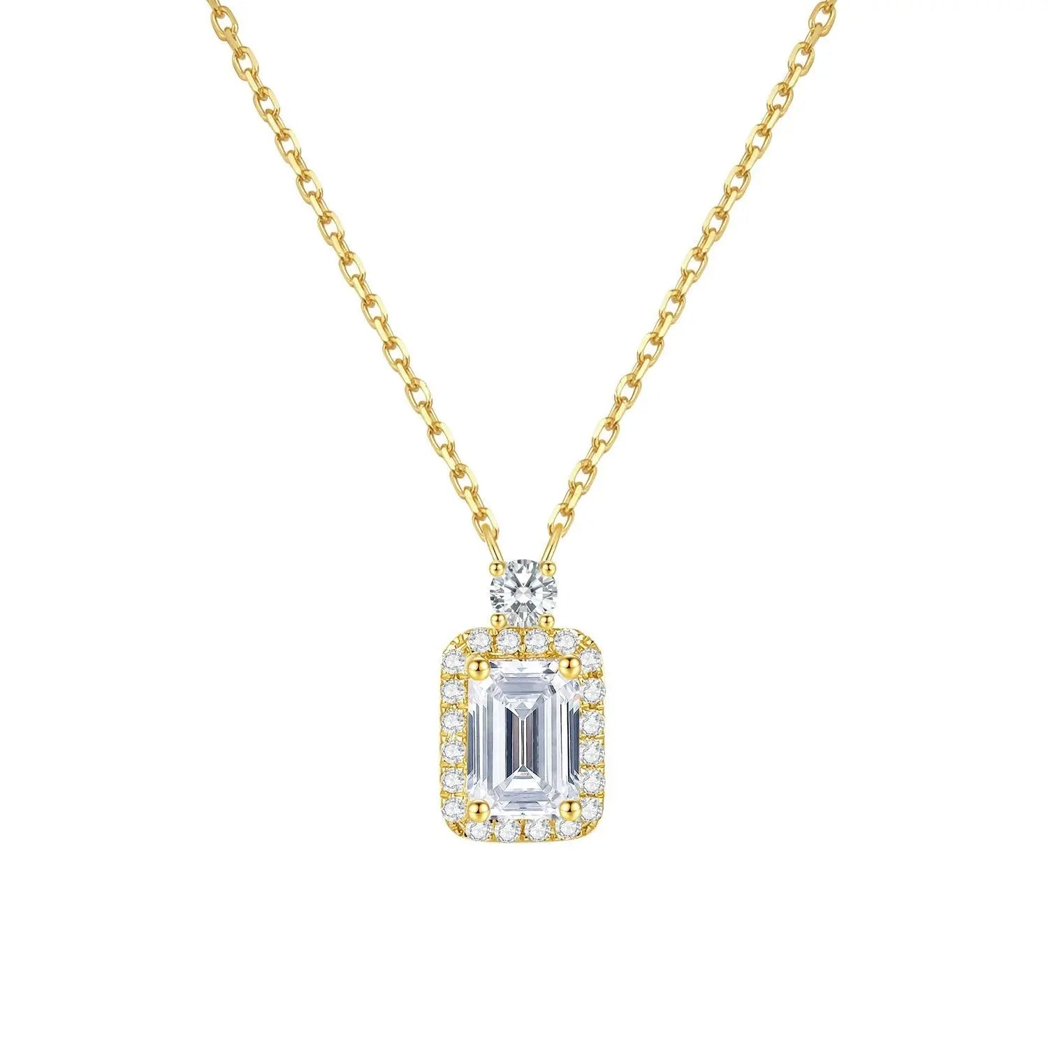 14K Gold Lab-Grown Diamond Pendant Necklace – 0.5ct Emerald Cut Halo Design (Gold / White Gold) Pearl Unique