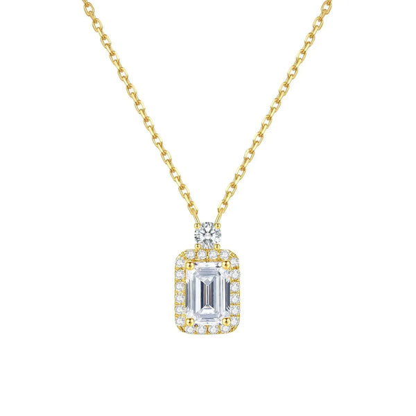 14K Gold Lab-Grown Diamond Pendant Necklace â€?0.5ct Emerald Cut Halo Design (Gold / White Gold) Pearl Unique