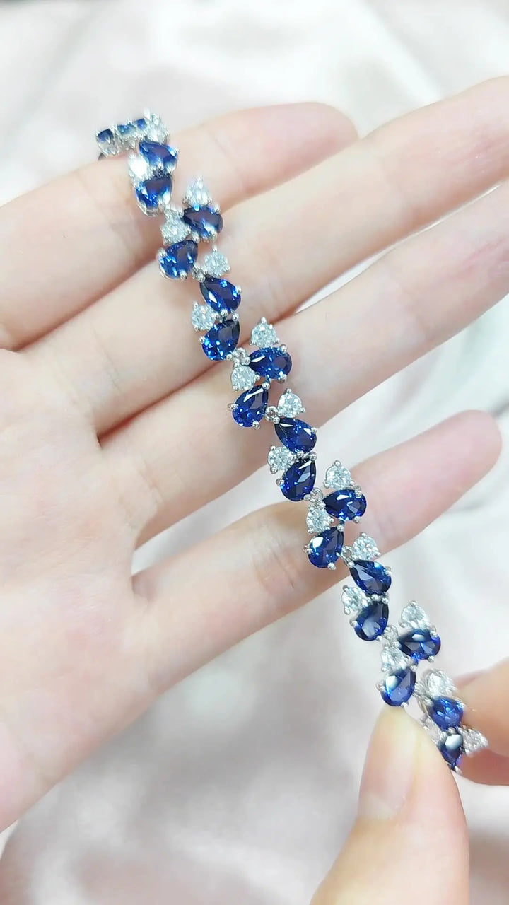 Lab-Created Blue Sapphire & White Sapphire Tennis Bracelet â€?Pear Cut Luxury Bracelet Pearl Unique