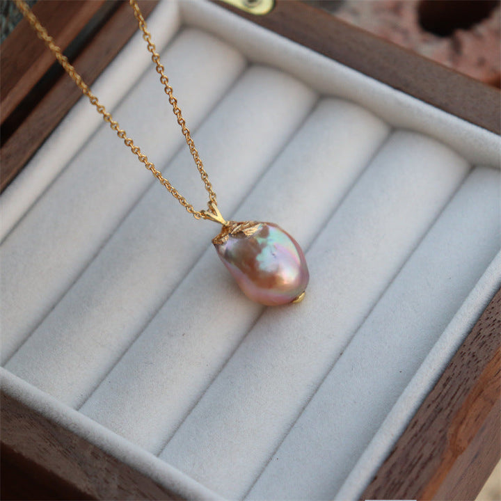 Mystery Baroque Pearl Pendant Necklace | Short Chain | Minimalist Luxury Choker Pearl Unique