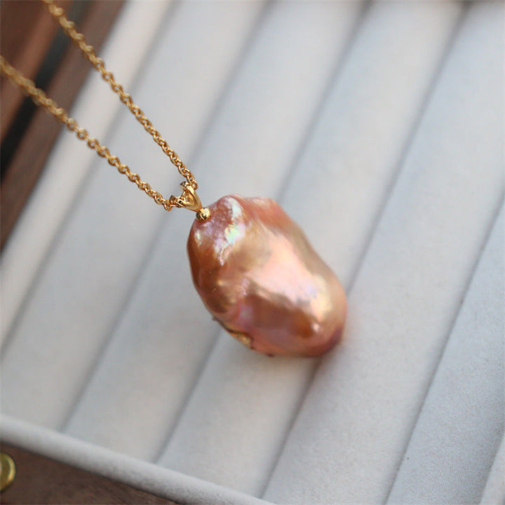 Mystery Baroque Pearl Pendant Necklace | Short Chain | Minimalist Luxury Choker Pearl Unique