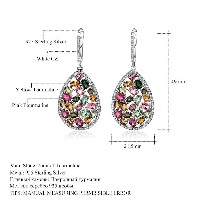Natural Tourmaline Drop Earrings â€?Multicolor Gemstone 925 Sterling Silver Vintage Teardrop Design Pearl Unique