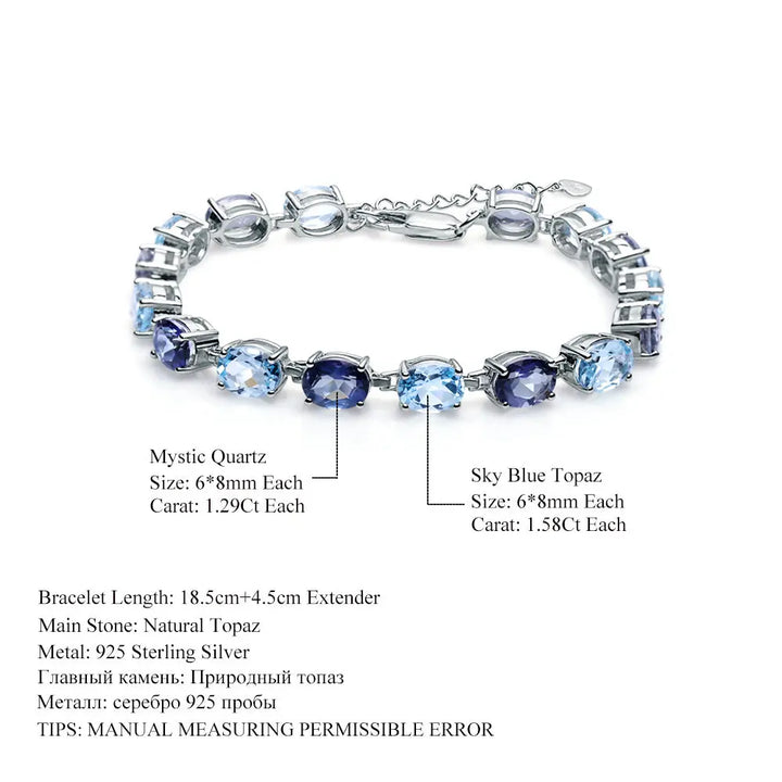 Mystic Quartz & Sky Blue Topaz Bracelet â€?925 Sterling Silver Natural Gemstone Bracelet Pearl Unique