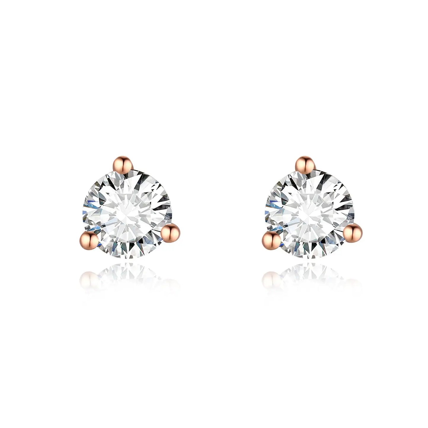 18K Gold Lab-Grown Diamond Stud Earrings – Classic 3-Prong Solitaire Design Pearl Unique
