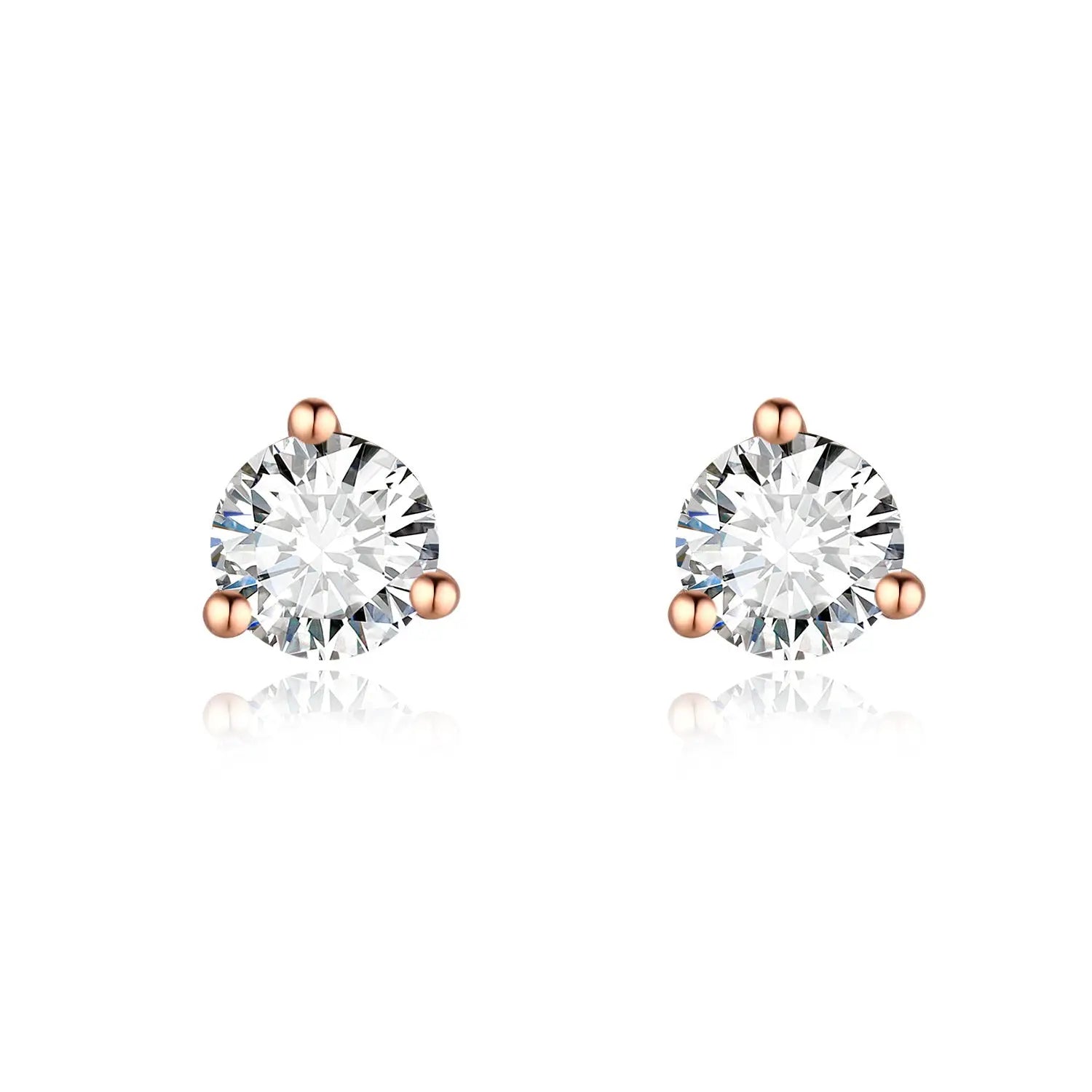 18K Gold Lab-Grown Diamond Stud Earrings – Classic 3-Prong Solitaire Design Pearl Unique