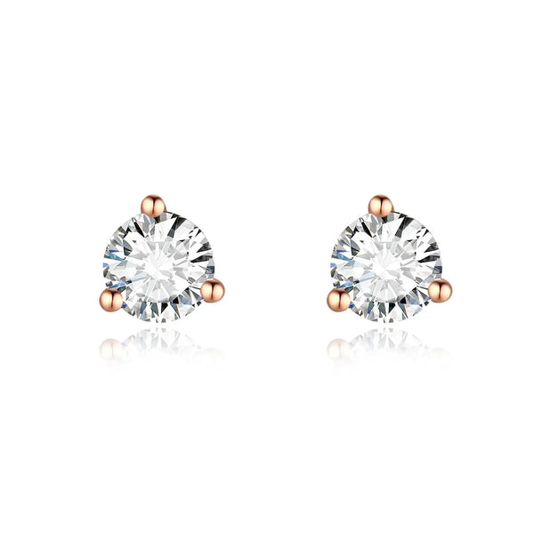 18K Gold Lab-Grown Diamond Stud Earrings â€?Classic 3-Prong Solitaire Design Pearl Unique