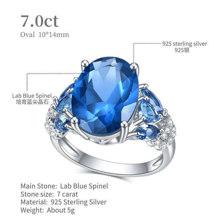 7 Carat Lab Blue Spinel Ring â€?Luxury Oval Gemstone in 925 Sterling Silver Pearl Unique