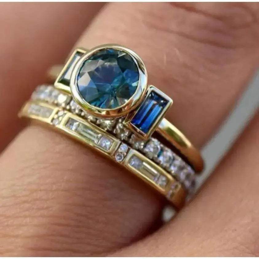 3 Pieces retro exaggerated simple personalized sapphire stylish ring - Pearl Unique
