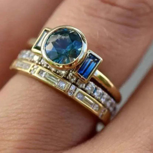 3 Pieces retro exaggerated simple personalized sapphire stylish ring - Pearl Unique