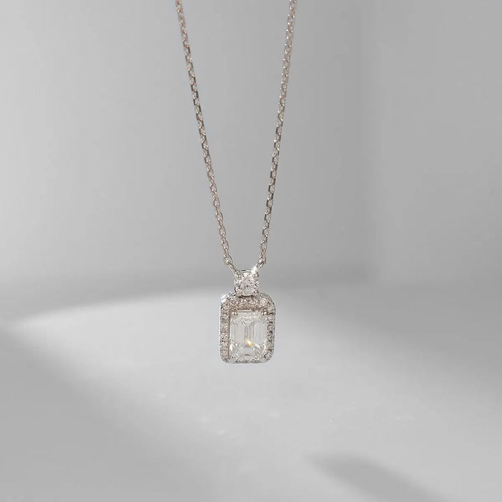14K Gold Lab-Grown Diamond Pendant Necklace â€?0.5ct Emerald Cut Halo Design (Gold / White Gold) Pearl Unique
