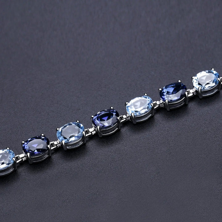 Mystic Quartz & Sky Blue Topaz Bracelet â€?925 Sterling Silver Natural Gemstone Bracelet Pearl Unique