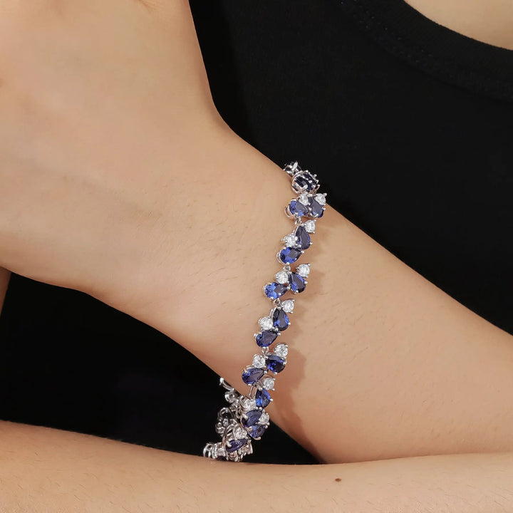 Lab-Created Blue Sapphire & White Sapphire Tennis Bracelet â€?Pear Cut Luxury Bracelet Pearl Unique