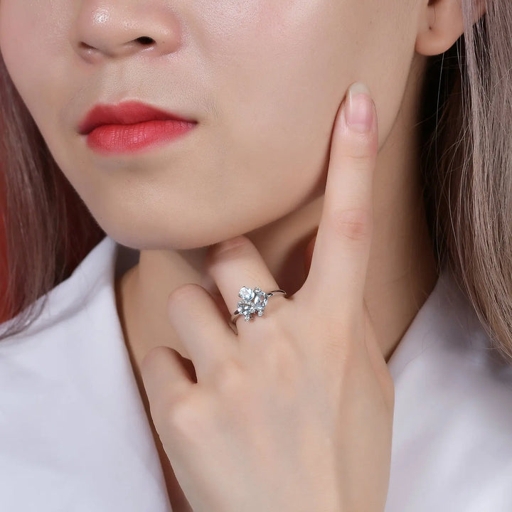 18K Gold Natural Blue Topaz Ring â€?Dainty Gemstone Cluster Ring (9K/10K/14K/18K Options) Pearl Unique