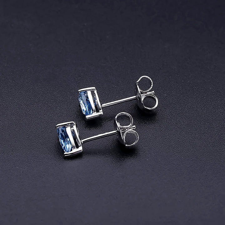 Natural Swiss Blue Topaz Pear Stud Earrings â€?925 Sterling Silver Minimalist Gemstone Jewelry Pearl Unique