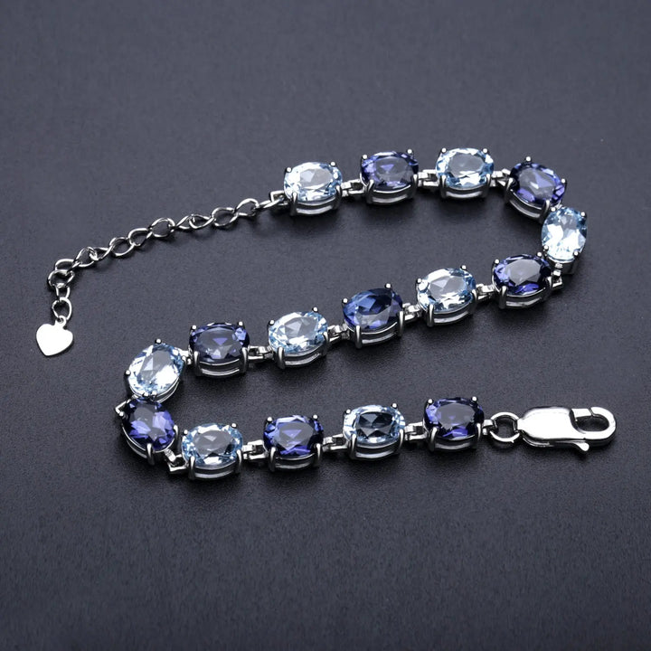 Mystic Quartz & Sky Blue Topaz Bracelet â€?925 Sterling Silver Natural Gemstone Bracelet Pearl Unique