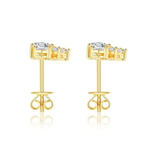 14K Gold Lab-Grown Diamond Geometric Stud Earrings – Mixed Shape Diamond Earrings Pearl Unique