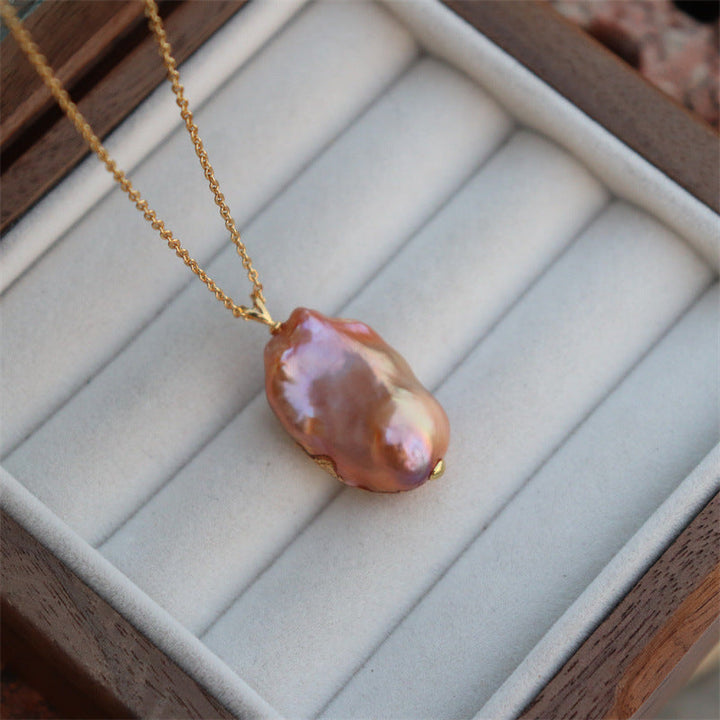 Mystery Baroque Pearl Pendant Necklace | Short Chain | Minimalist Luxury Choker Pearl Unique