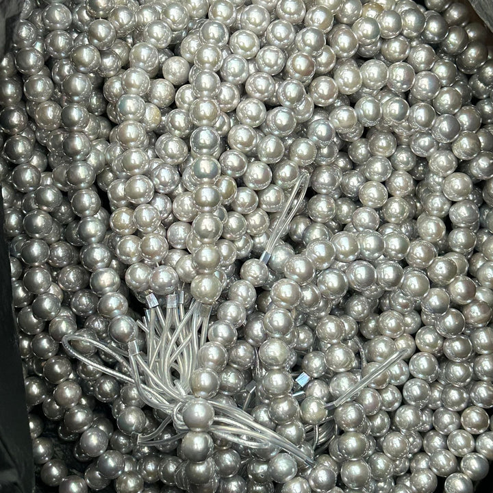Lustrous Grey Freshwater Pearl Necklace â€?10-11mm Round Pearls | Natural Iridescent Glow Pearl Unique