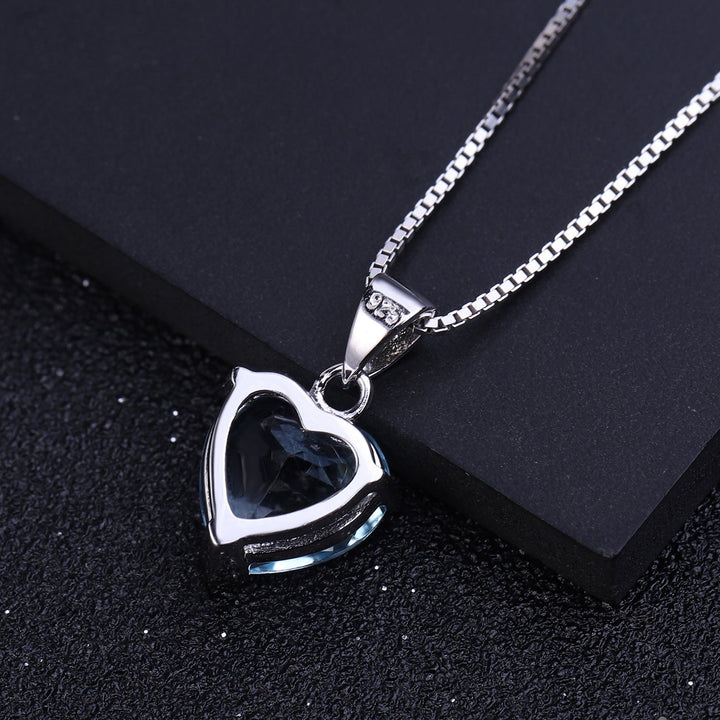 Natural Sky Blue Topaz Heart Pendant Necklace â€?4.4Ct Gemstone in 925 Sterling Silver Pearl Unique
