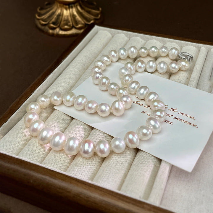 Classic 925 Silver Freshwater Pearl Necklace â€?9-11mm Egg-Shaped Pearls | Elegant Short Choker Pearl Unique