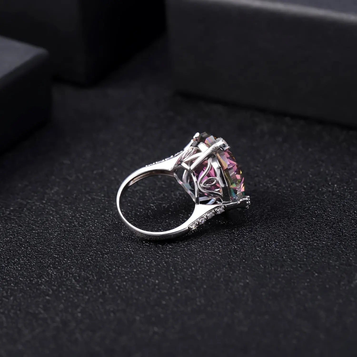 Natural Mystic Quartz Statement Ring – 24 Carat Rainbow Quartz in 925 Sterling Silver Pearl Unique