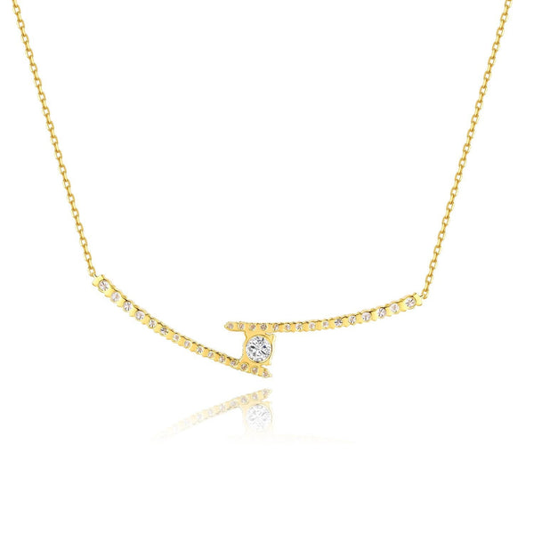 14K Gold Lab-Grown Diamond Asymmetrical Necklace â€?0.5ct Modern Bar Collarbone Chain Pearl Unique