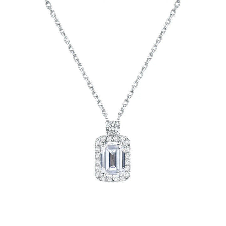 14K Gold Lab-Grown Diamond Pendant Necklace â€?0.5ct Emerald Cut Halo Design (Gold / White Gold) Pearl Unique