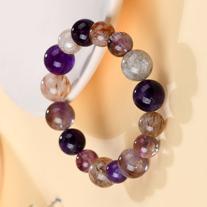 Natural Amethyst & Super Seven Crystal Bracelet â€?“Purple Galaxy Energyâ€?Pearl Unique