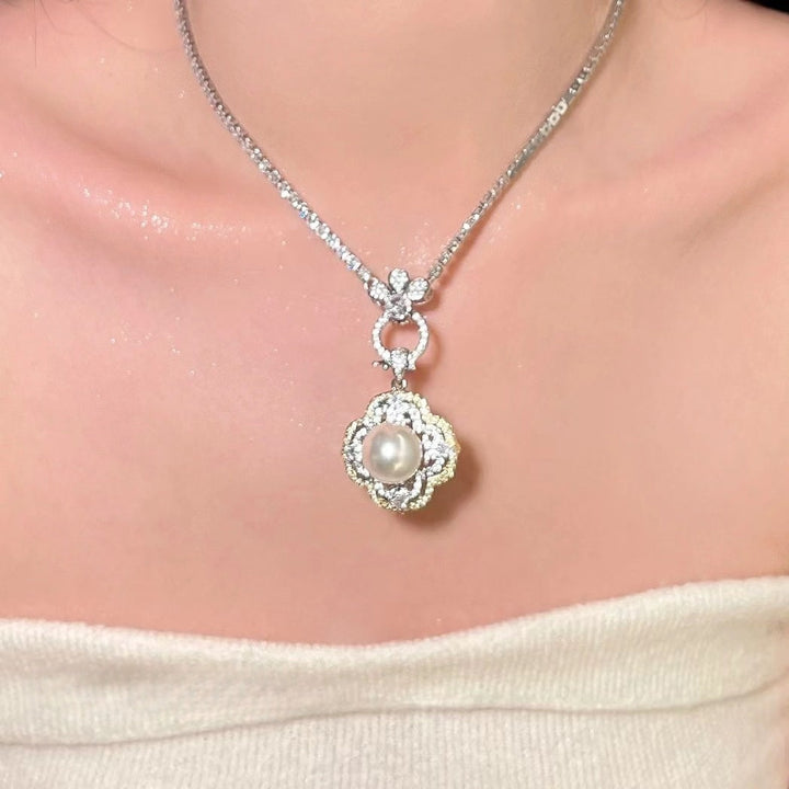 Elegant Pearl & Crystal Jewelry Set â€?Silver Necklace and Stud Earrings for Women Pearl Unique