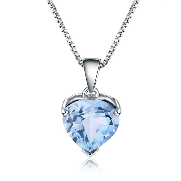Heart-shaped natural sky blue topaz pendant necklace in 925 silver