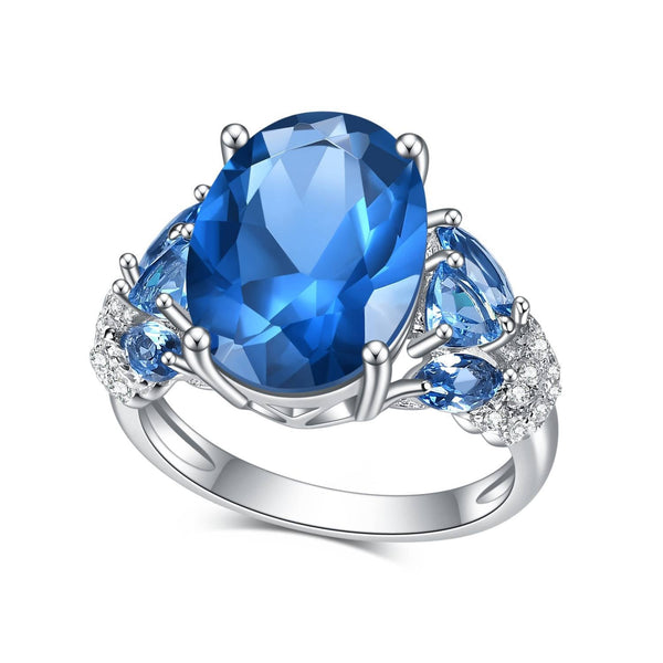 7 Carat Lab Blue Spinel Ring â€?Luxury Oval Gemstone in 925 Sterling Silver Pearl Unique