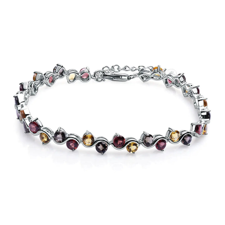 Natural Garnet, Citrine & Smoky Quartz Bracelet â€?925 Sterling Silver Gemstone Bracele Pearl Unique