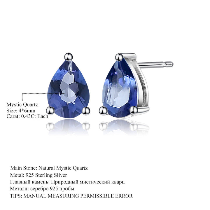 Natural Swiss Blue Topaz Pear Stud Earrings â€?925 Sterling Silver Minimalist Gemstone Jewelry Pearl Unique