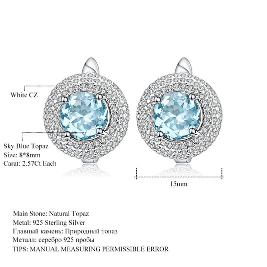 Elegant silver stud earrings with natural blue topaz for women