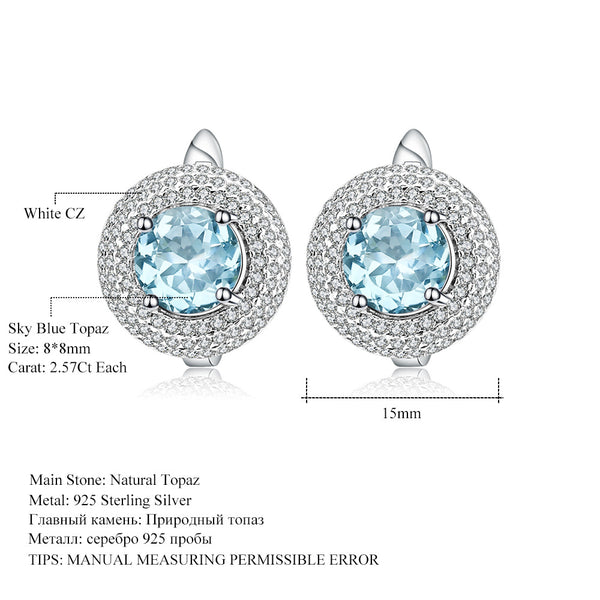 Elegant silver stud earrings with natural blue topaz for women