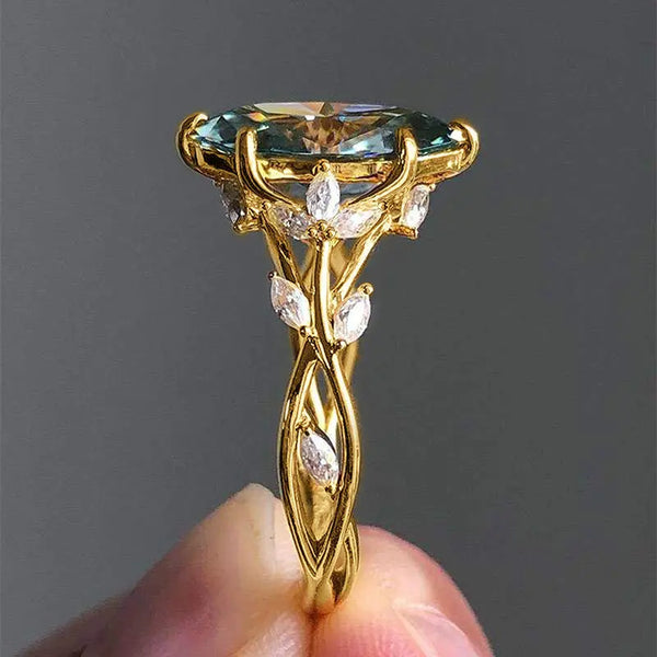 zircon ring female, court style leaf vine design ring, fashionable light luxury Pearl Unique