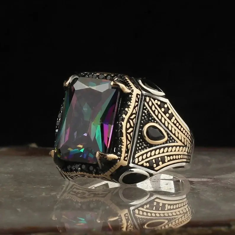 Wholesale Wish Alloy Red Zircon Craftsman Diamond Men's Retro Ring Pearl Unique