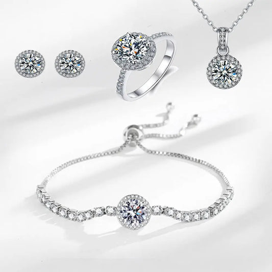 6.5mm 1.0Ct. Imitation D Color Moissanite Round Bag Ring Earrings Necklace Bracelet Set Pearl Unique