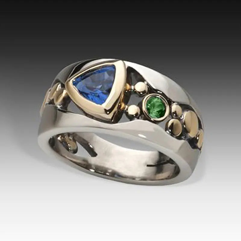 Ethnic Style Jewelry, Creative Hollow Pattern Inlaid with Green Zircon Ring, Trendy Fashion Ring Ring Pearl Unique
