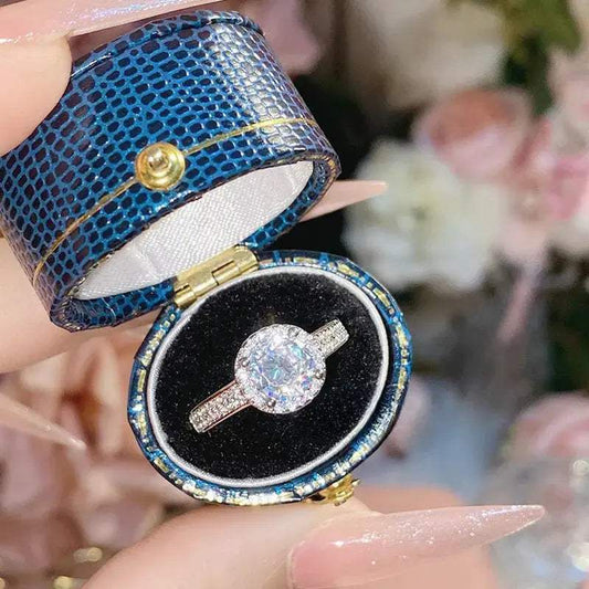 Camellia Hw 1 CT Full Diamond Ring, Micro - set Fire Color Zirconium Ring - Pearl Unique
