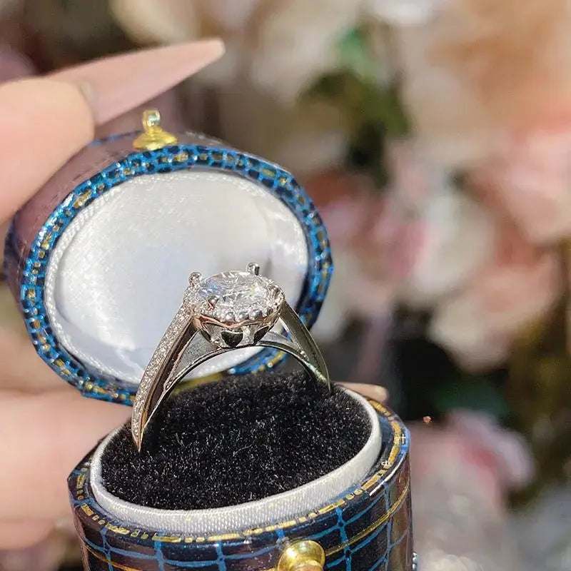 Camellia Hw 1 CT Full Diamond Ring, Micro - set Fire Color Zirconium Ring - Pearl Unique