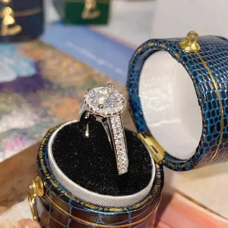Camellia Hw 1 CT Full Diamond Ring, Micro - set Fire Color Zirconium Ring - Pearl Unique